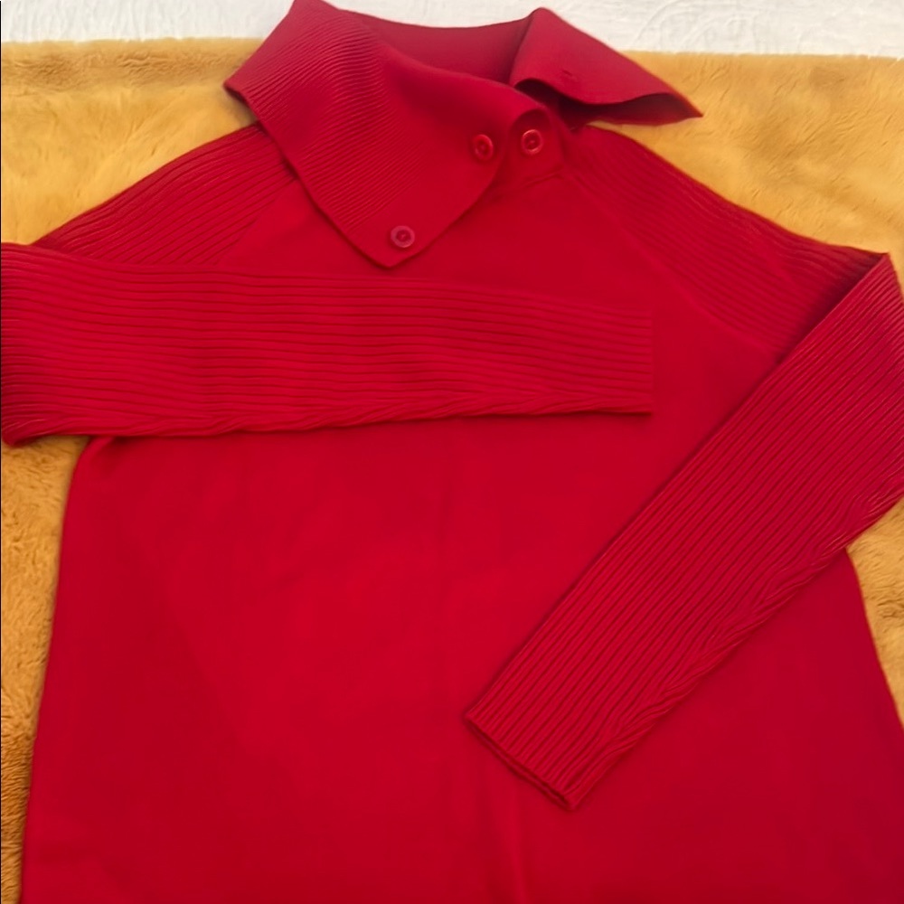 Chic Red Sweater with Button Collar